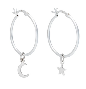 Wicken: Baby Star and Moon Hoop Earrings - Silver