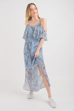 Ruffle Cami Maxi Dress - Blue print