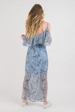 Ruffle Cami Maxi Dress - Blue print