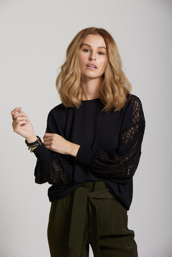 Lace Sleeve Top - Black Video
